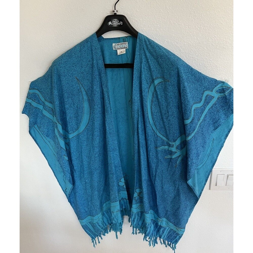 Southwest Indian Foundation Resort Kimono Cover Up Medium Teal Coastal Chic Boho